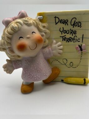 Vintage Dear God Kids Figurine 1982 Girl Butterfly Enesco Ceramic